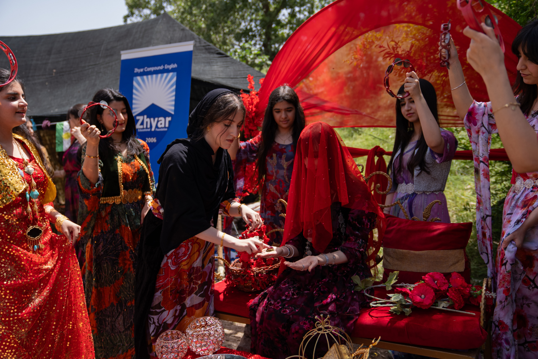 Girls dancing and celebrating at the end-of-year summer festival